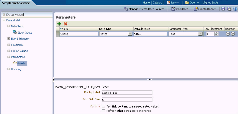 Creating the parameter