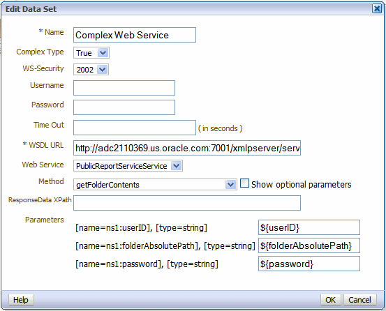 Entering parameters for complex Web Service