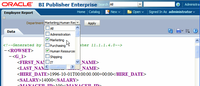 Menu type parameter with multiple selection enabled