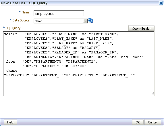 Create data set SQL Dialog