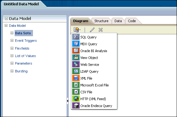 Selecting the data set type