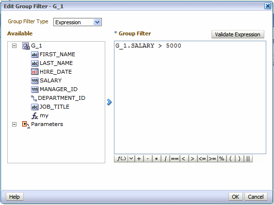 Edit Group Filter dialog