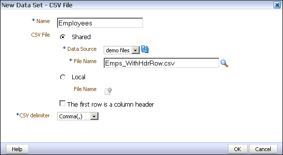 Create data set - file dialog